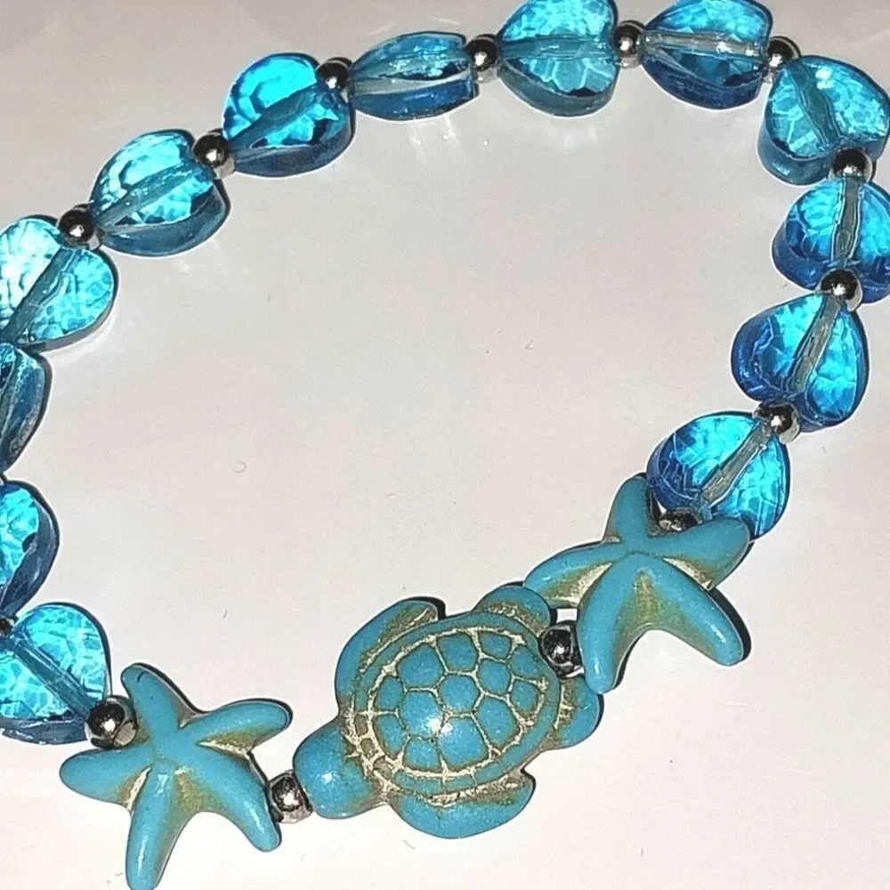Girls Turtle starfish charm bracelet